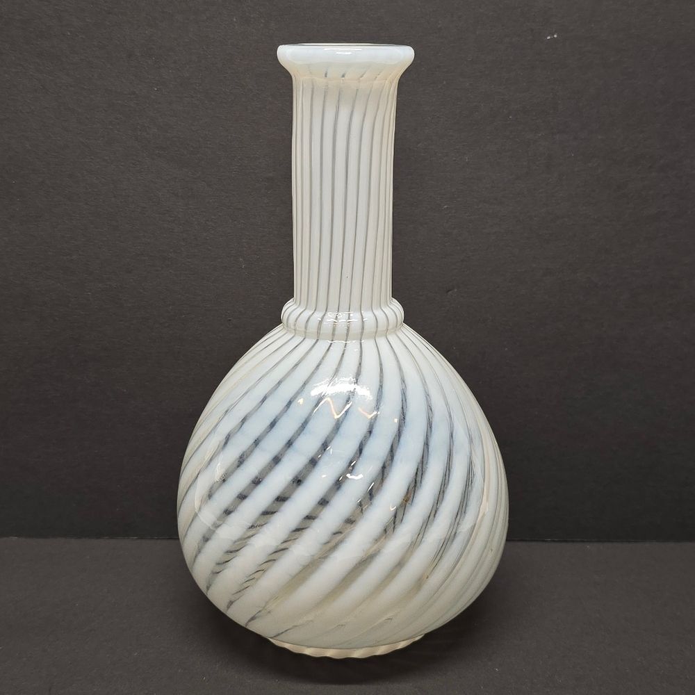 Vintage Antique Opalescent White Reverse Swirl Glass Barber Bottle